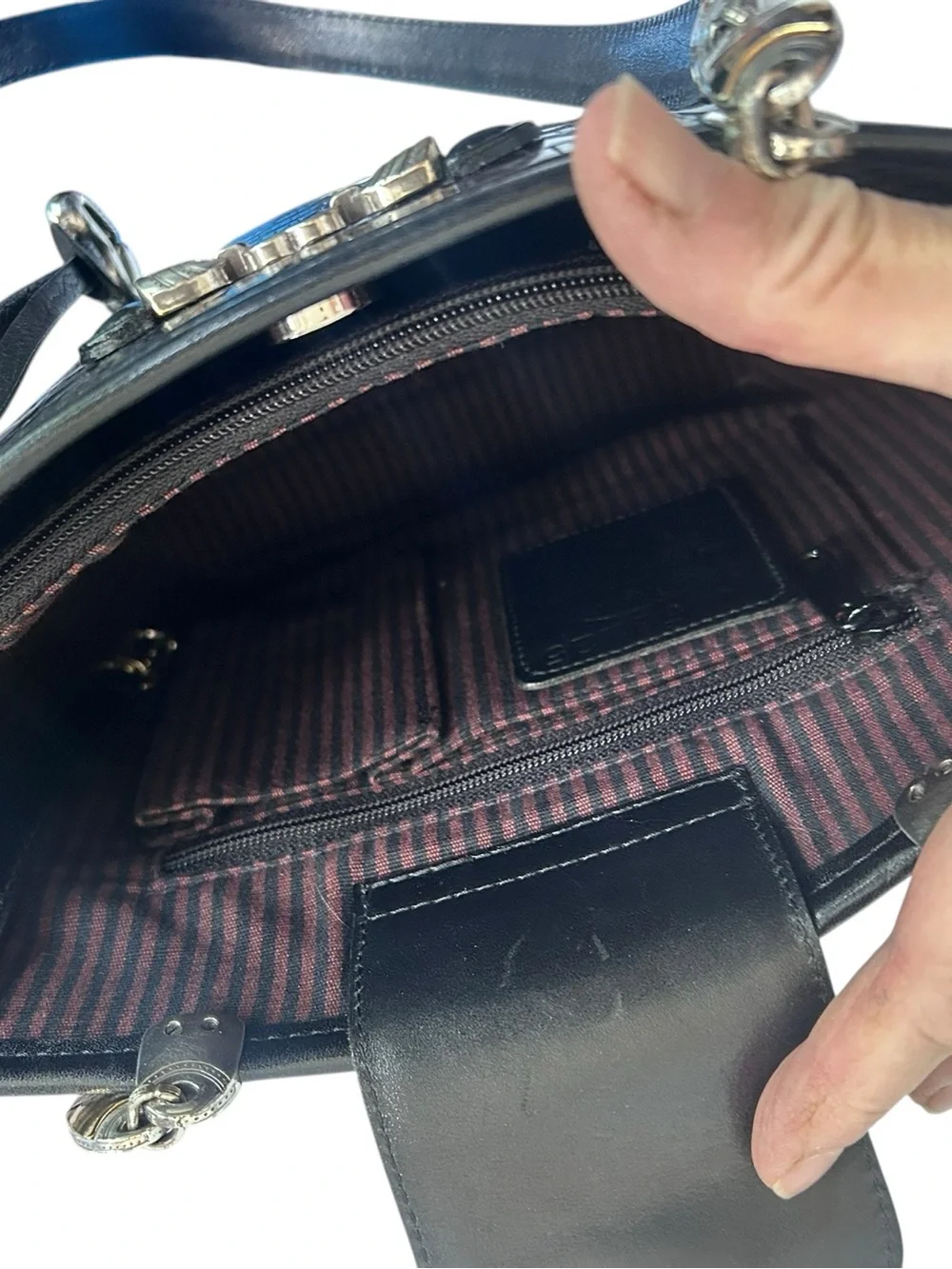 Vintage Brighton Shiny Black Croc Embossed Leather Shoulder Bucket Bag Purse